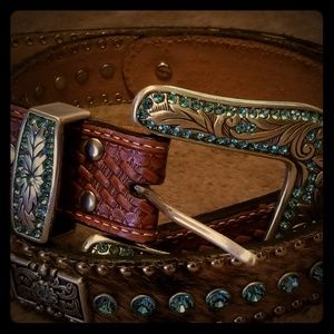 Nocona Mens Rhinestone Western Belt & Buckle